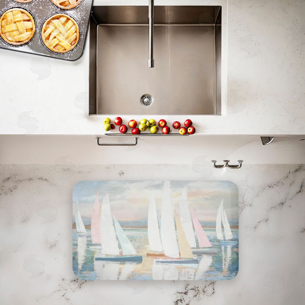 Amber Sterling Pastel Calm Sailboats Kitchen Floor Mat