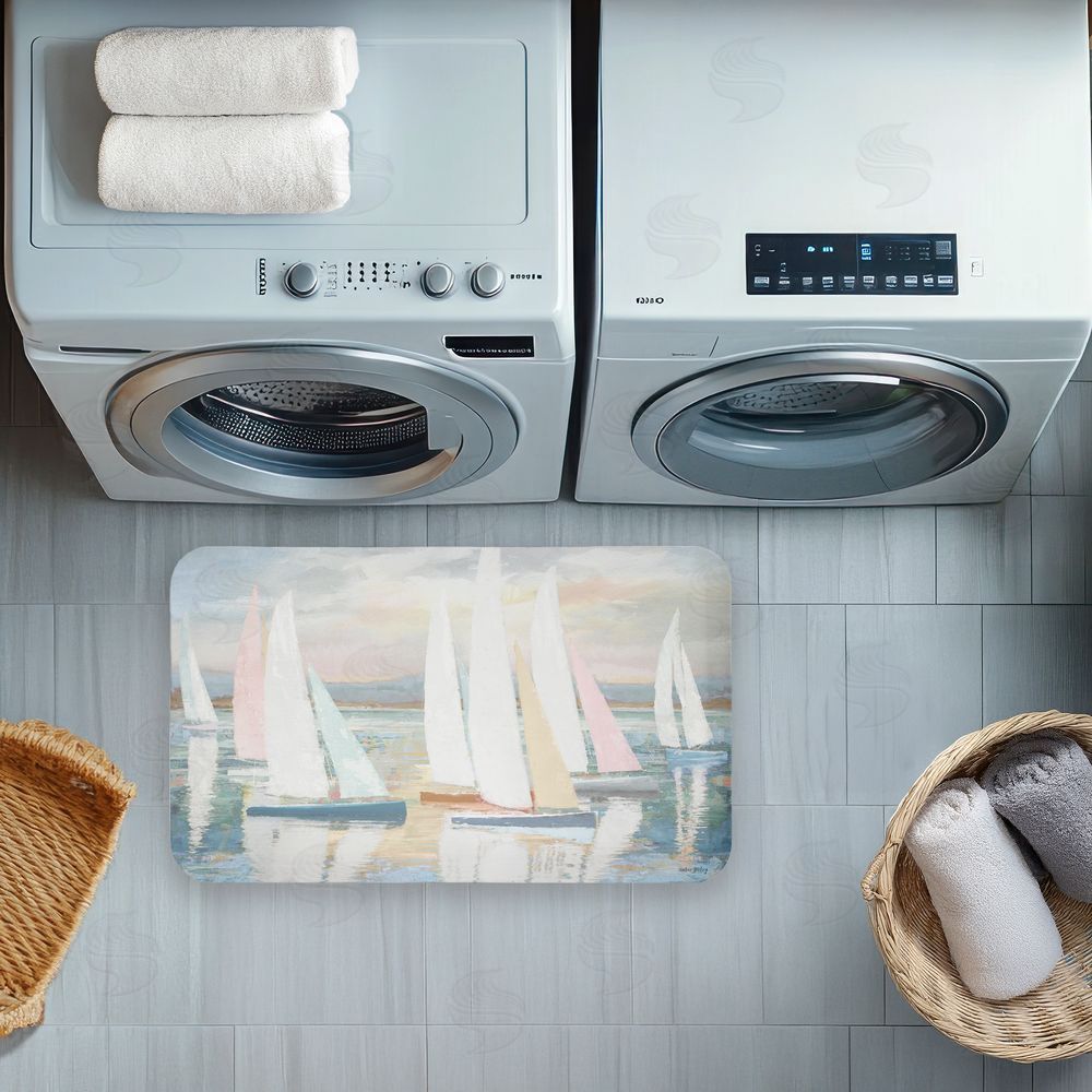 Amber Sterling Pastel Calm Sailboats Kitchen Floor Mat