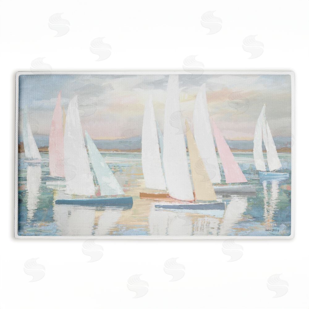 Amber Sterling Pastel Calm Sailboats Plush Bathroom Floor Mat