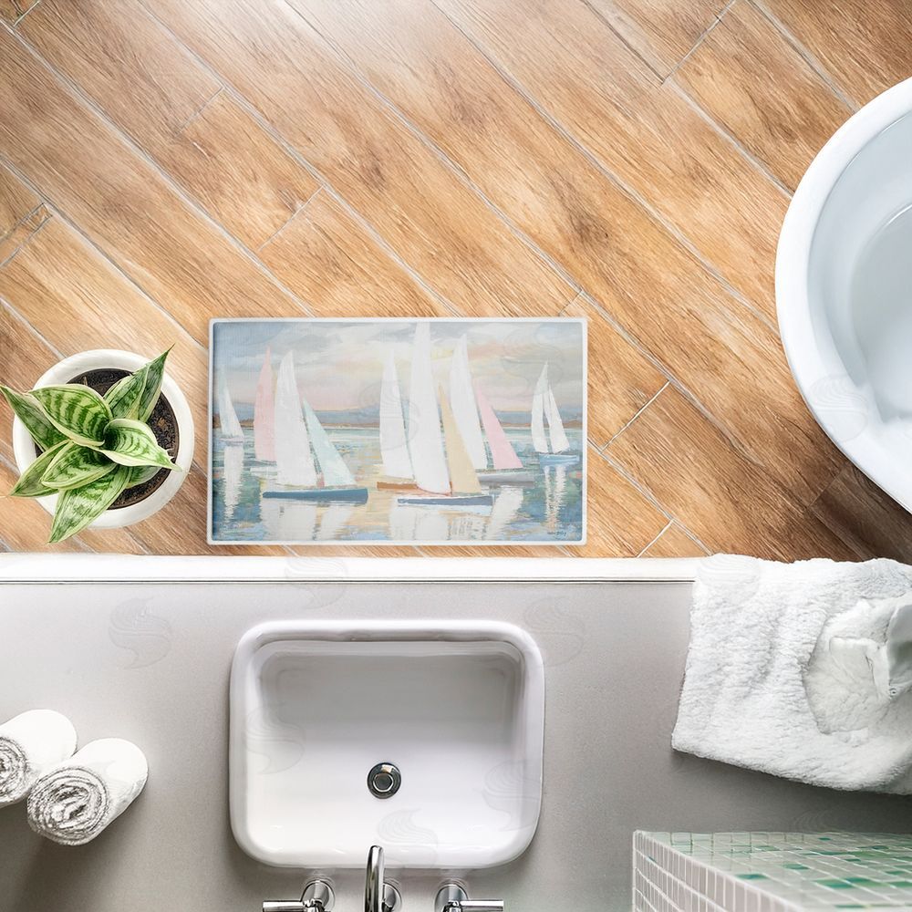 Amber Sterling Pastel Calm Sailboats Plush Bathroom Floor Mat