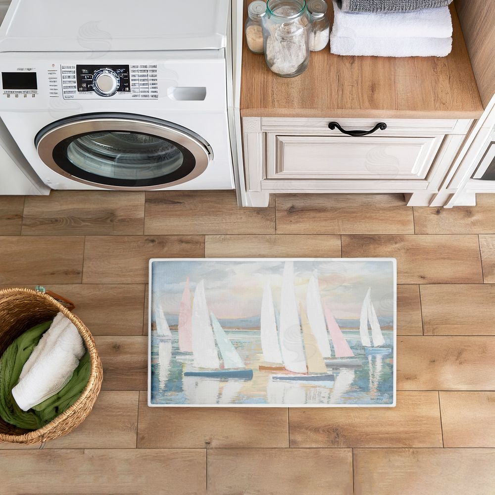 Amber Sterling Pastel Calm Sailboats Plush Bathroom Floor Mat
