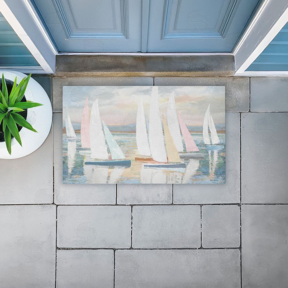 Amber Sterling Pastel Calm Sailboats Unwoven Outdoor Door Mat