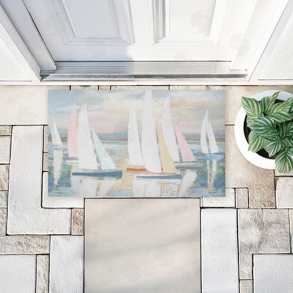 Amber Sterling Pastel Calm Sailboats Unwoven Outdoor Door Mat