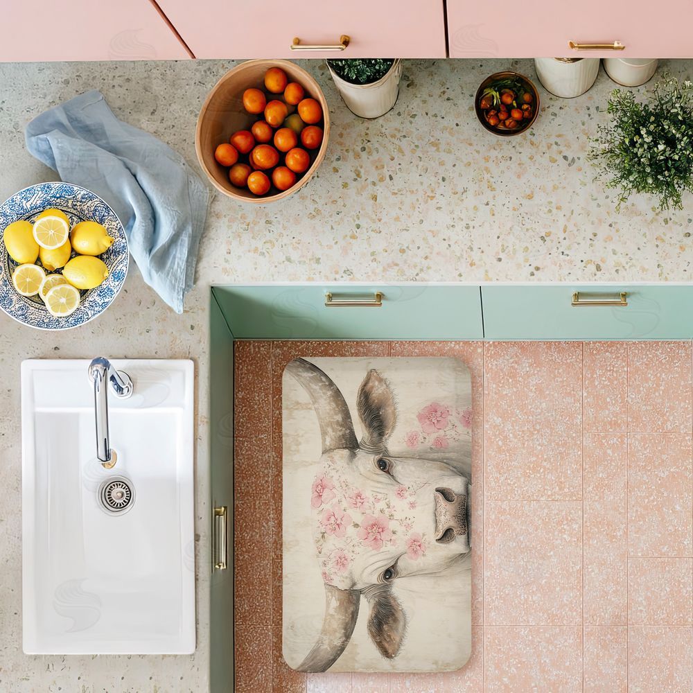 Heidi Kuntz Floral Kissed Cow Kitchen Floor Mat