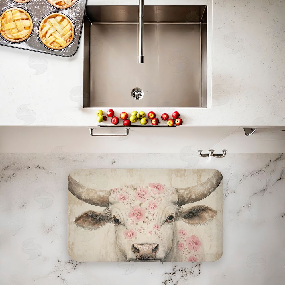 Heidi Kuntz Floral Kissed Cow Kitchen Floor Mat