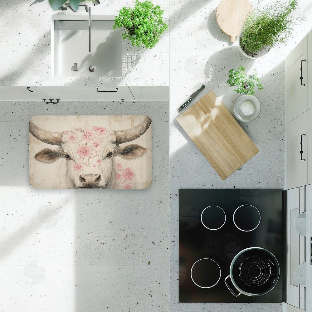 Heidi Kuntz Floral Kissed Cow Kitchen Floor Mat