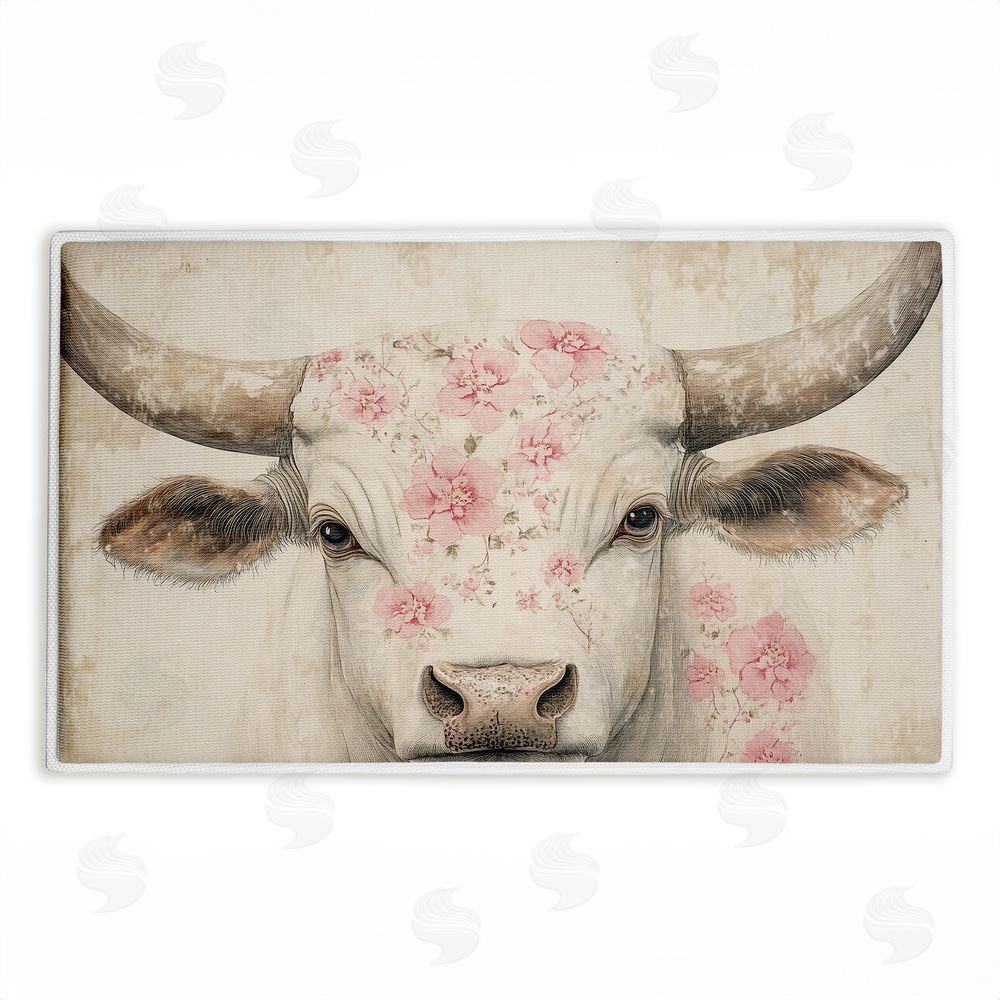 Heidi Kuntz Floral Kissed Cow Plush Bathroom Floor Mat
