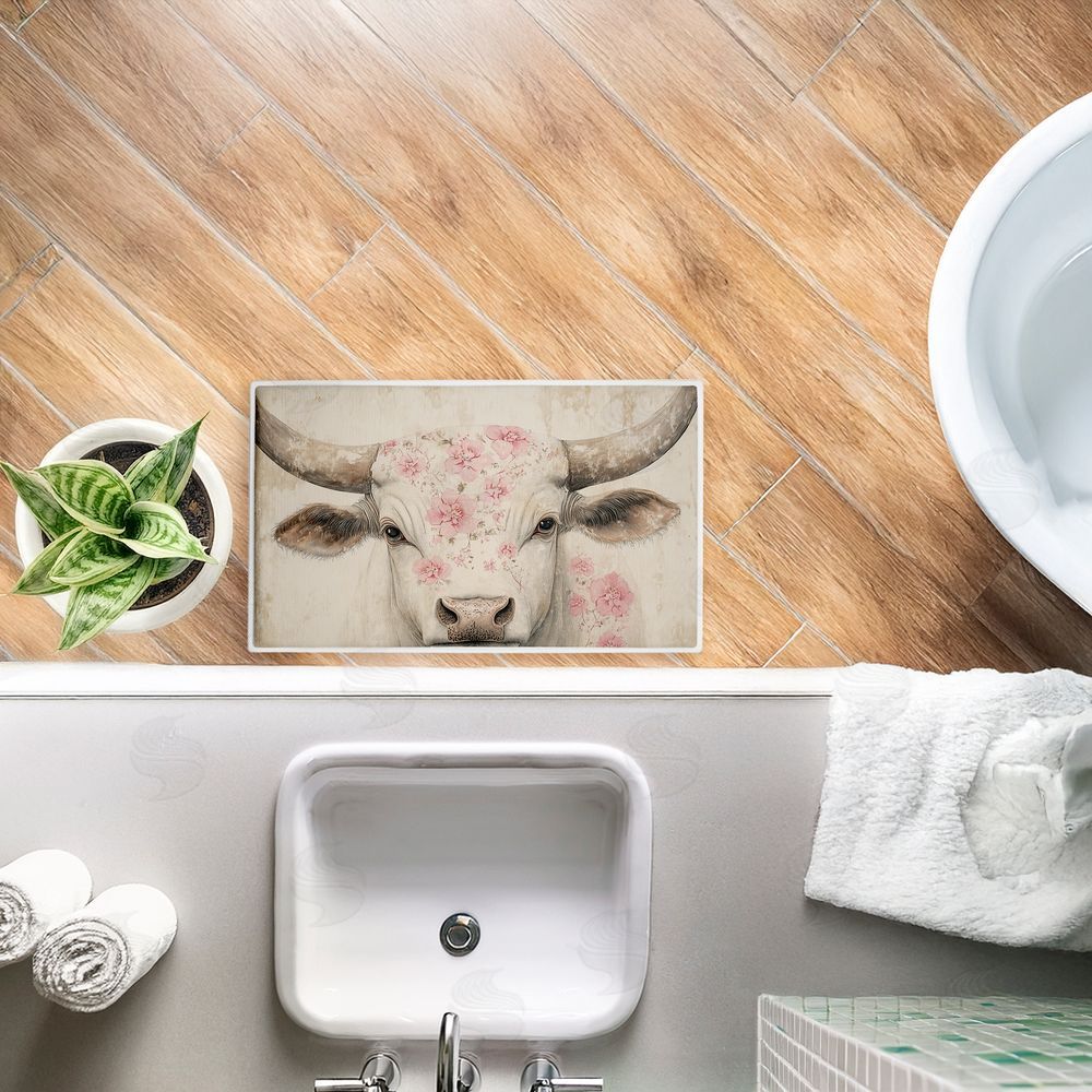Heidi Kuntz Floral Kissed Cow Plush Bathroom Floor Mat