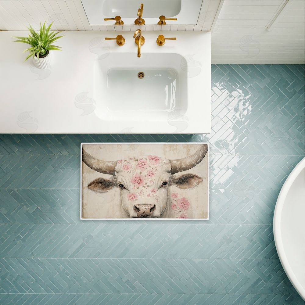 Heidi Kuntz Floral Kissed Cow Plush Bathroom Floor Mat