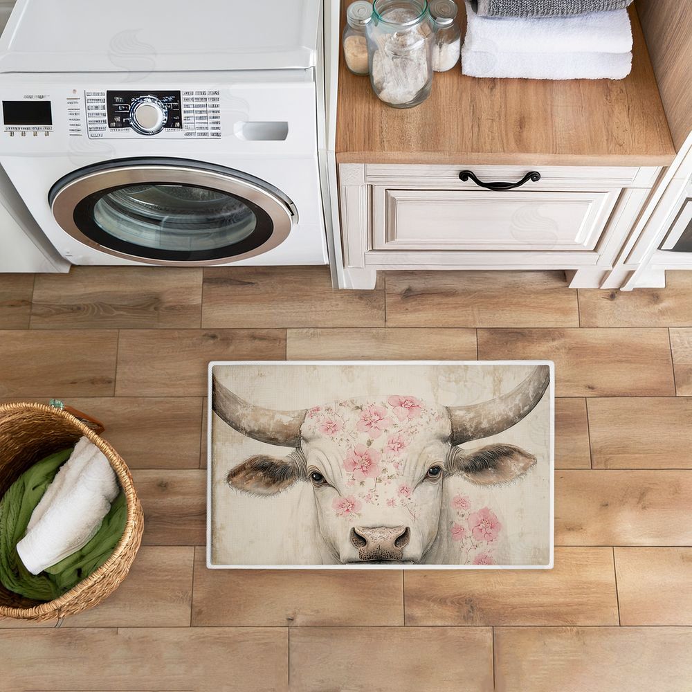 Heidi Kuntz Floral Kissed Cow Plush Bathroom Floor Mat