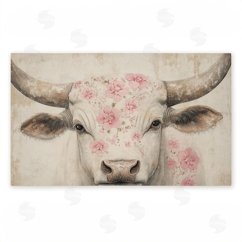 Heidi Kuntz Floral Kissed Cow Unwoven Outdoor Door Mat