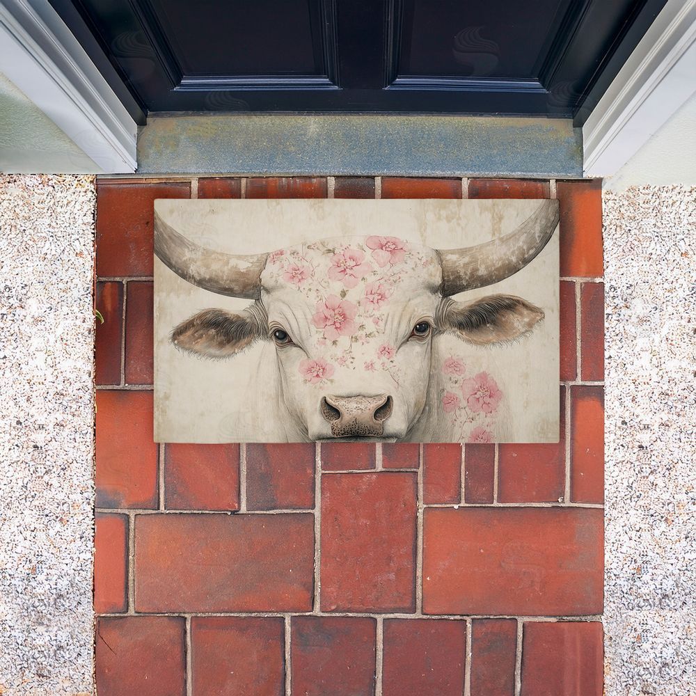 Heidi Kuntz Floral Kissed Cow Unwoven Outdoor Door Mat