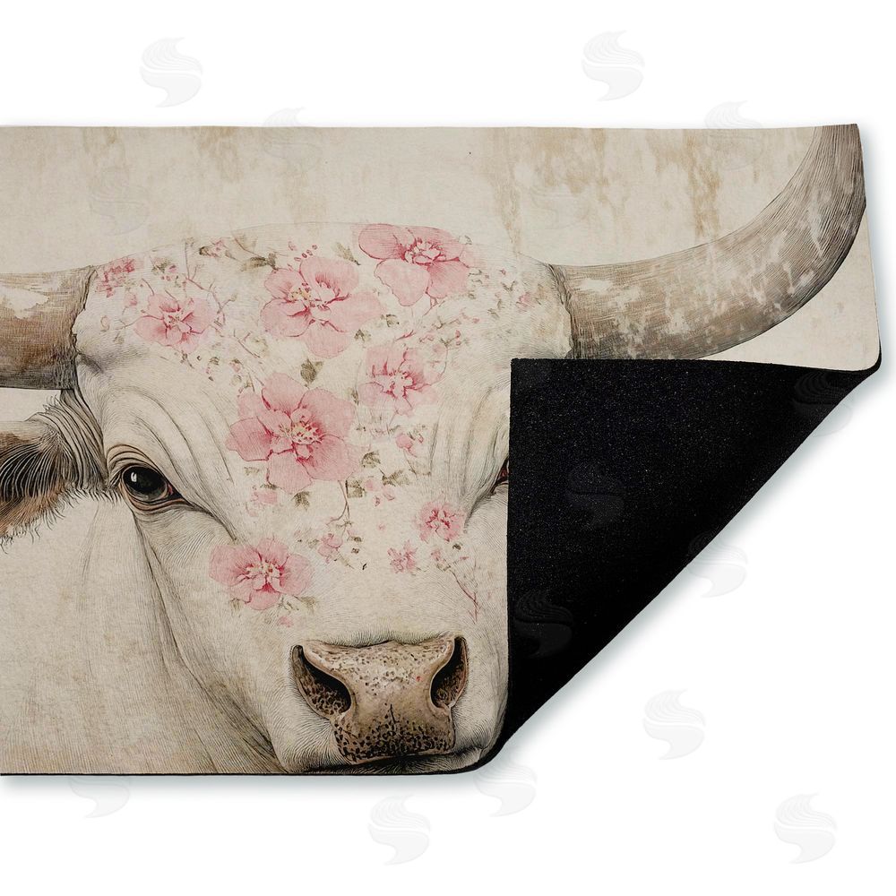 Heidi Kuntz Floral Kissed Cow Unwoven Outdoor Door Mat