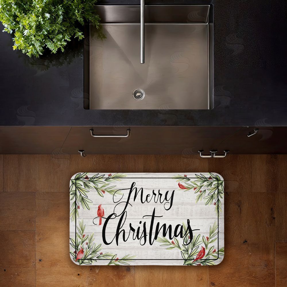 Dogwood Portfolio Rustic Merry Christmas Cardinals Kitchen Floor Mat