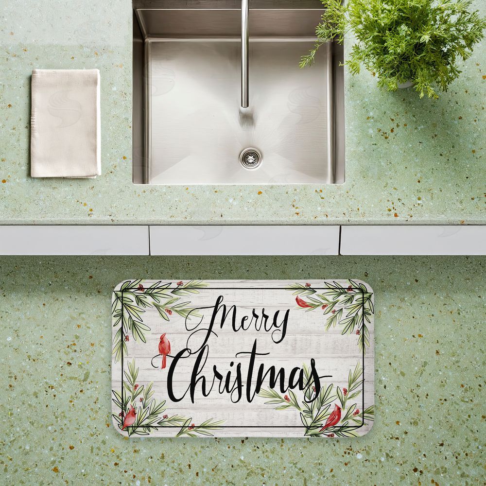 Dogwood Portfolio Rustic Merry Christmas Cardinals Kitchen Floor Mat