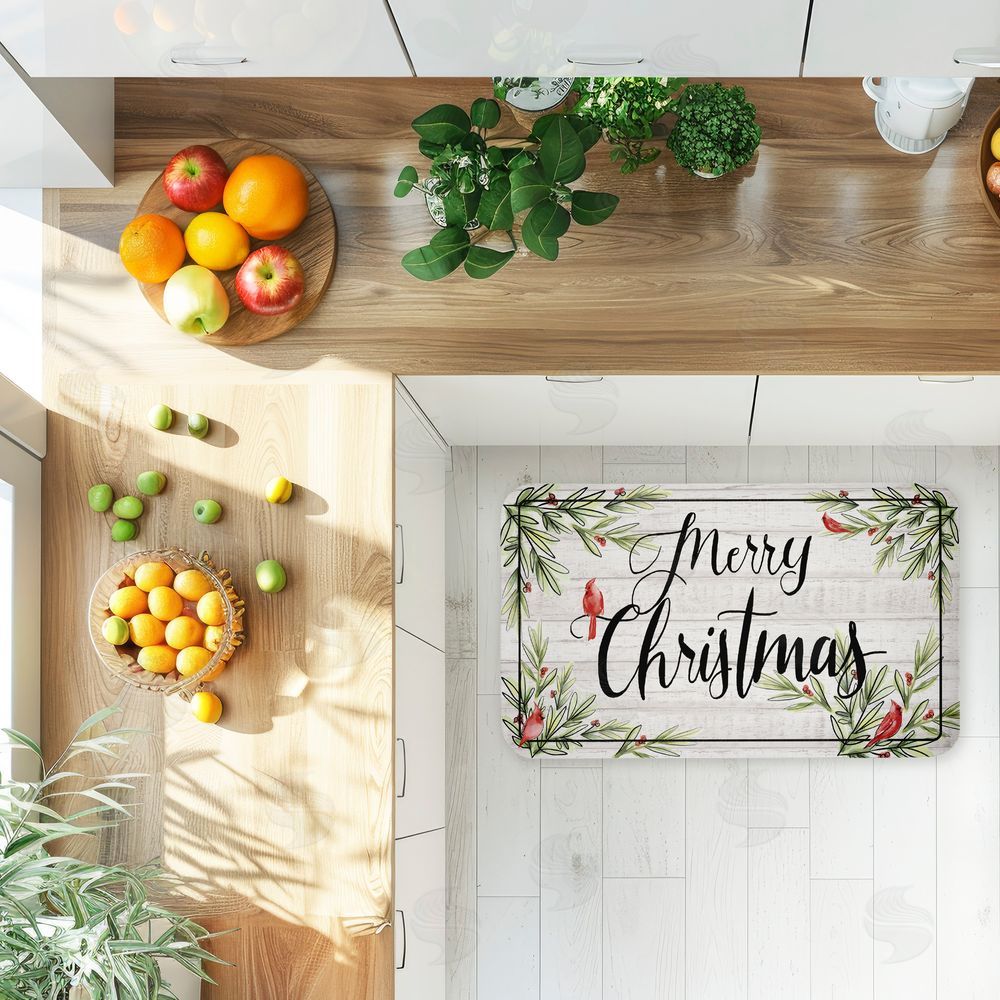 Dogwood Portfolio Rustic Merry Christmas Cardinals Kitchen Floor Mat