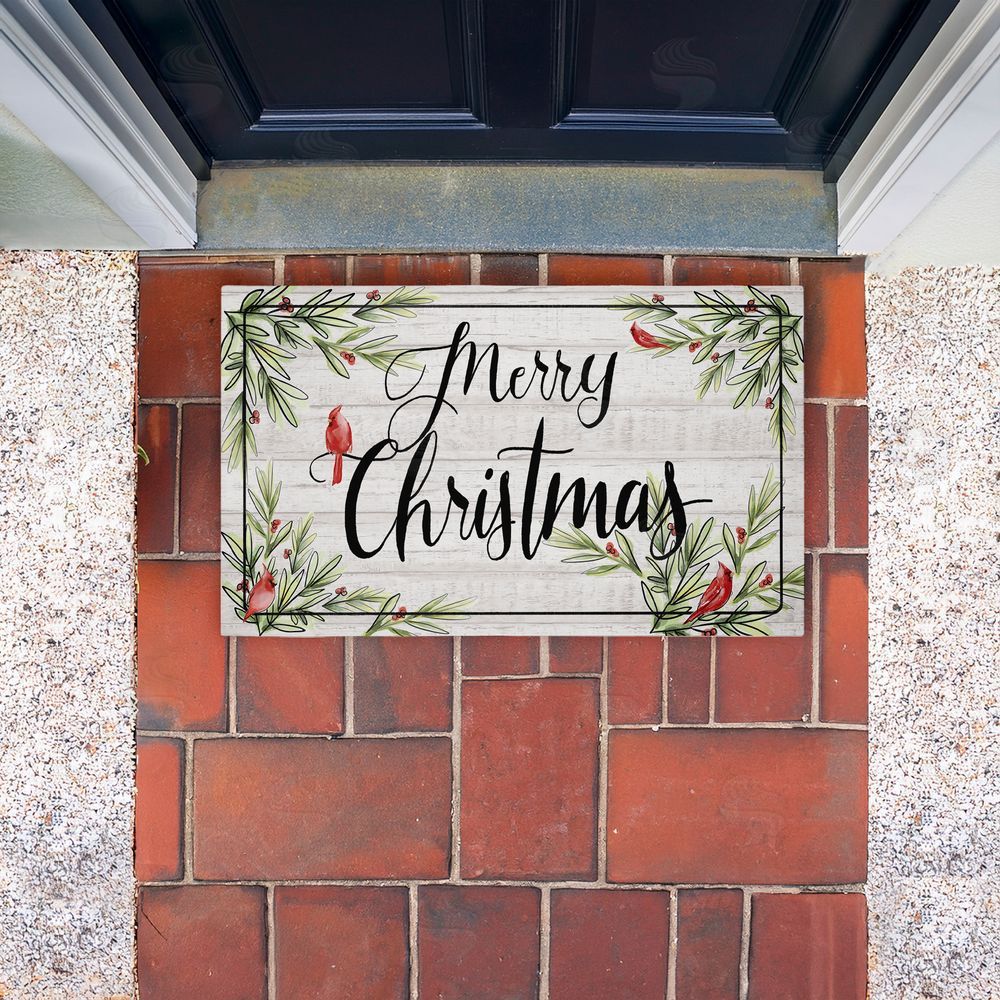 Dogwood Portfolio Rustic Merry Christmas Cardinals Unwoven Outdoor Door Mat
