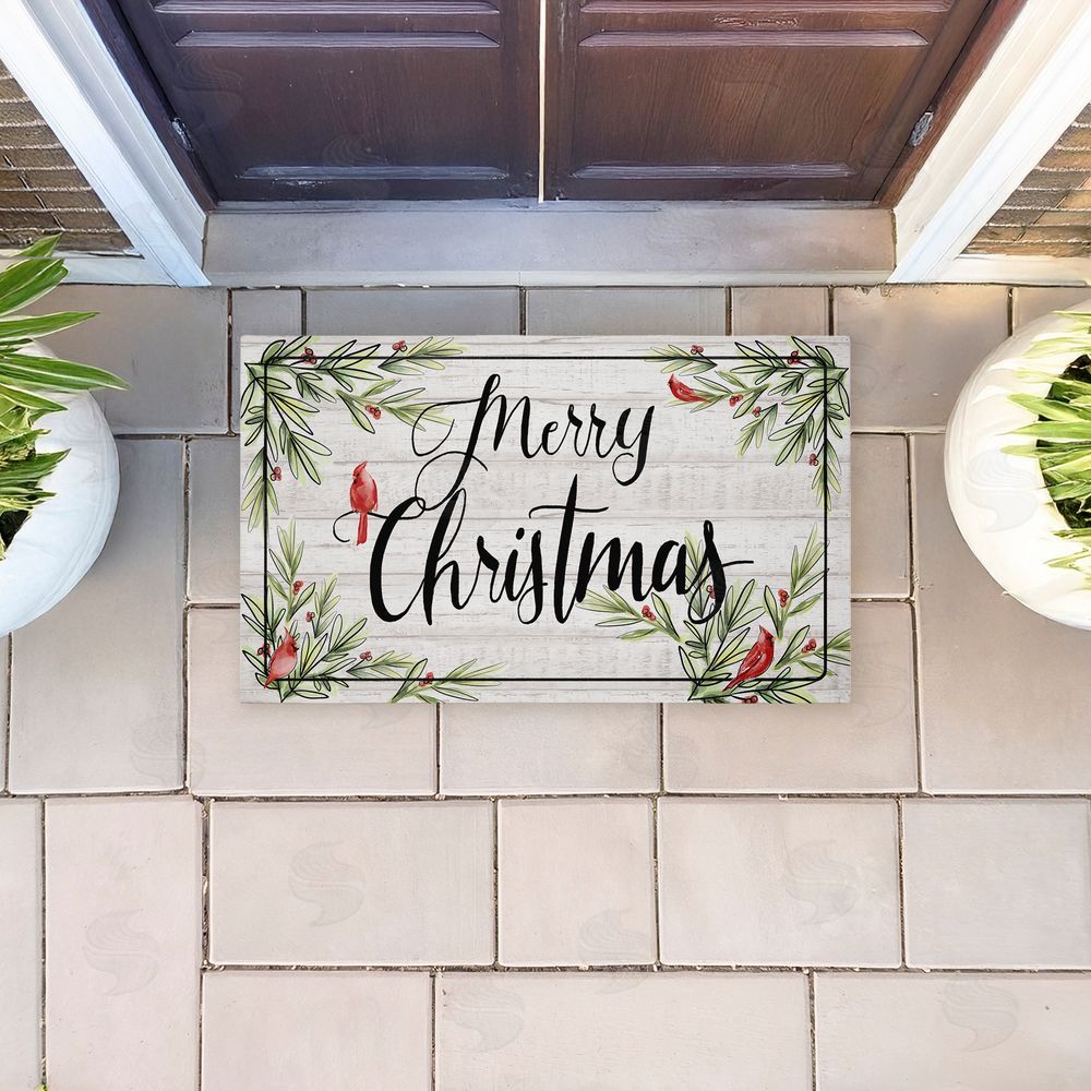 Dogwood Portfolio Rustic Merry Christmas Cardinals Unwoven Outdoor Door Mat