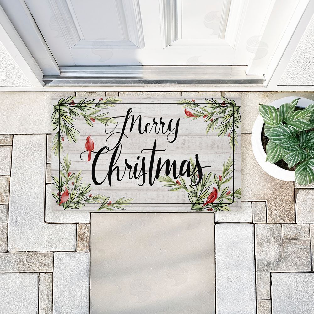Dogwood Portfolio Rustic Merry Christmas Cardinals Unwoven Outdoor Door Mat