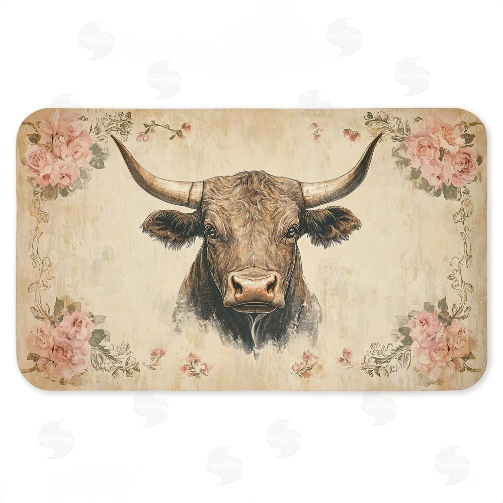 Heidi Kuntz Cattle with Floral Border Kitchen Floor Mat
