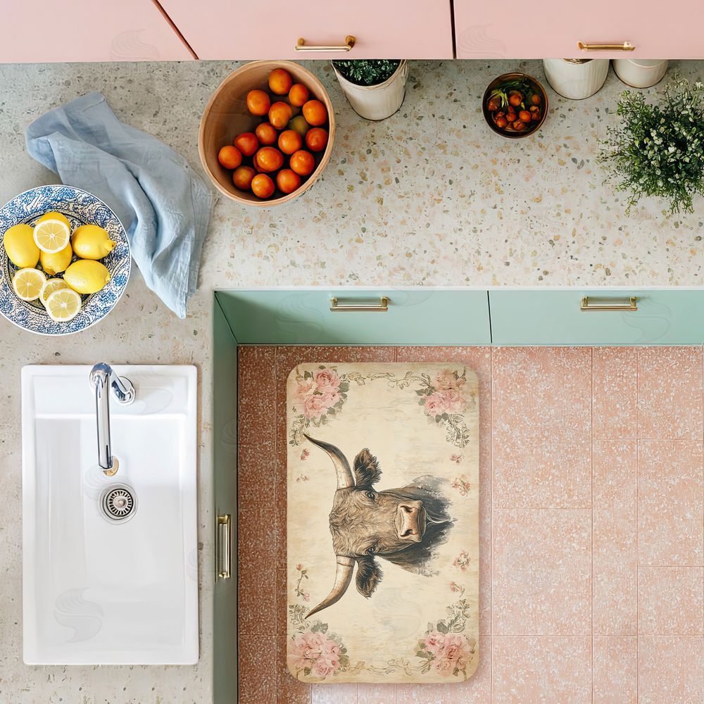 Heidi Kuntz Cattle with Floral Border Kitchen Floor Mat
