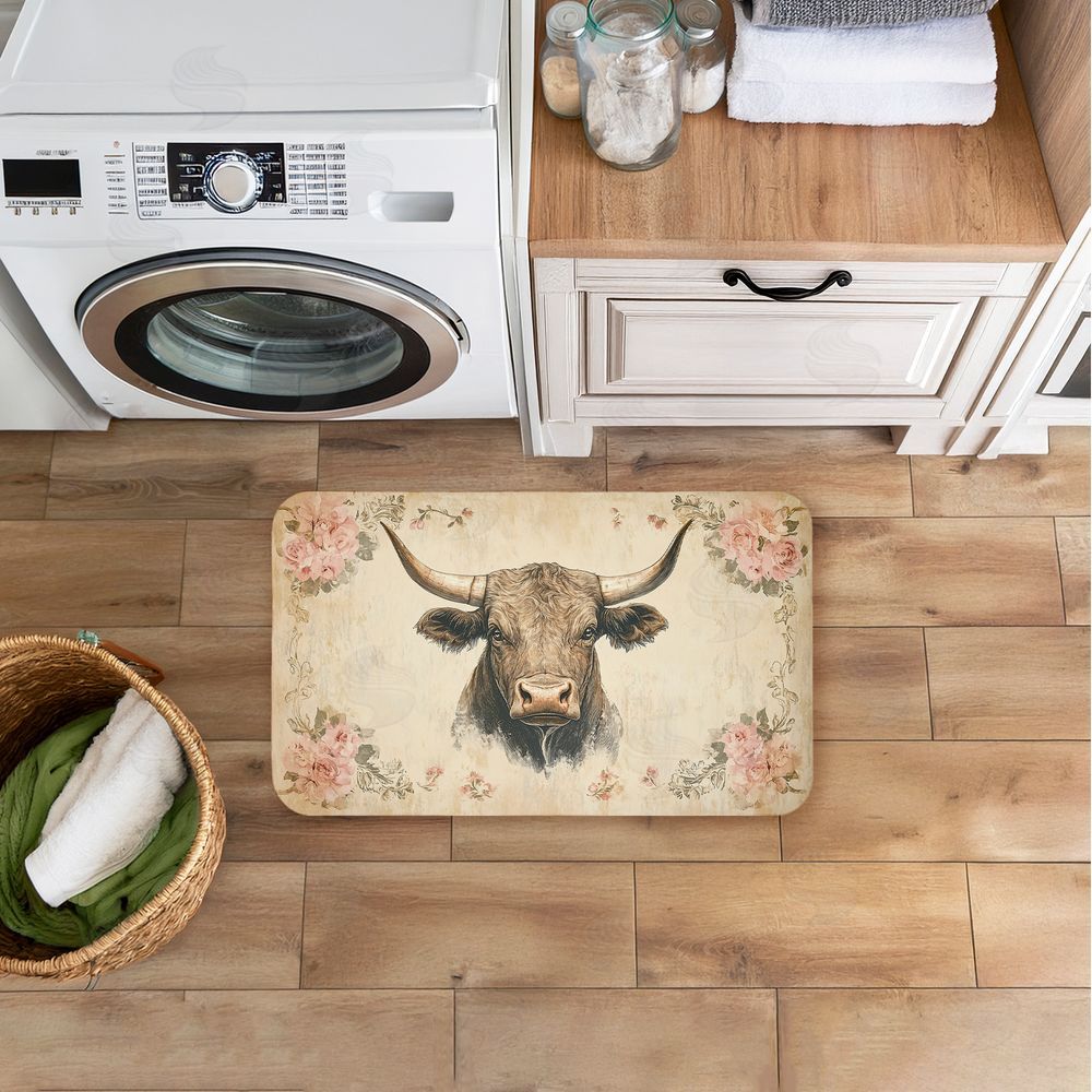 Heidi Kuntz Cattle with Floral Border Kitchen Floor Mat