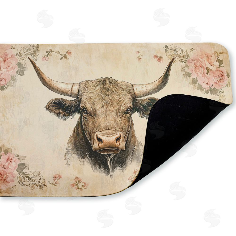 Heidi Kuntz Cattle with Floral Border Kitchen Floor Mat