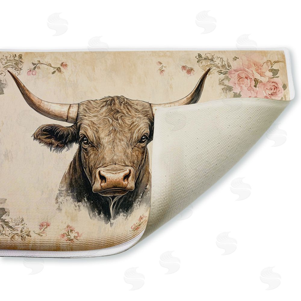 Heidi Kuntz Cattle with Floral Border Plush Bathroom Floor Mat
