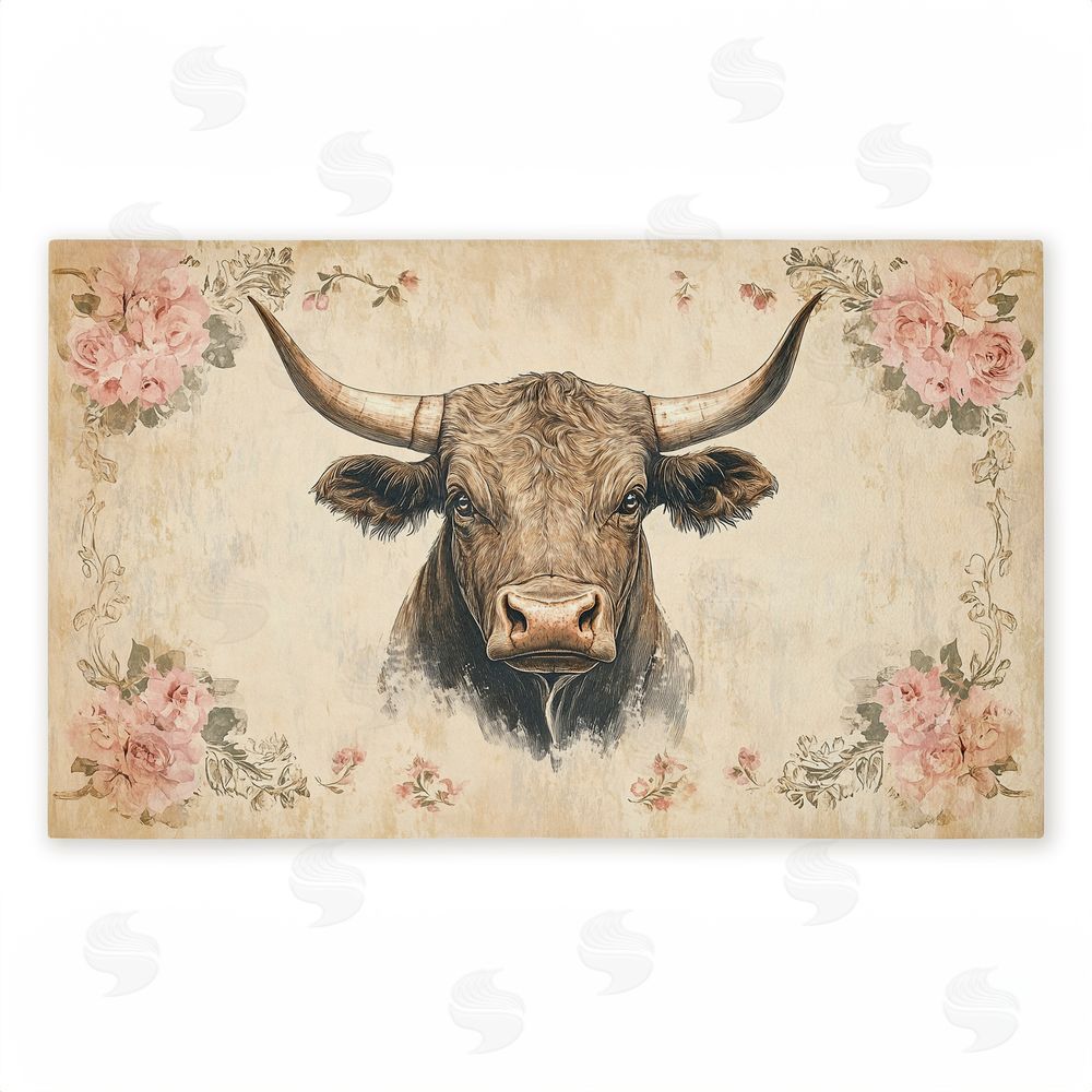 Heidi Kuntz Cattle with Floral Border Unwoven Outdoor Door Mat