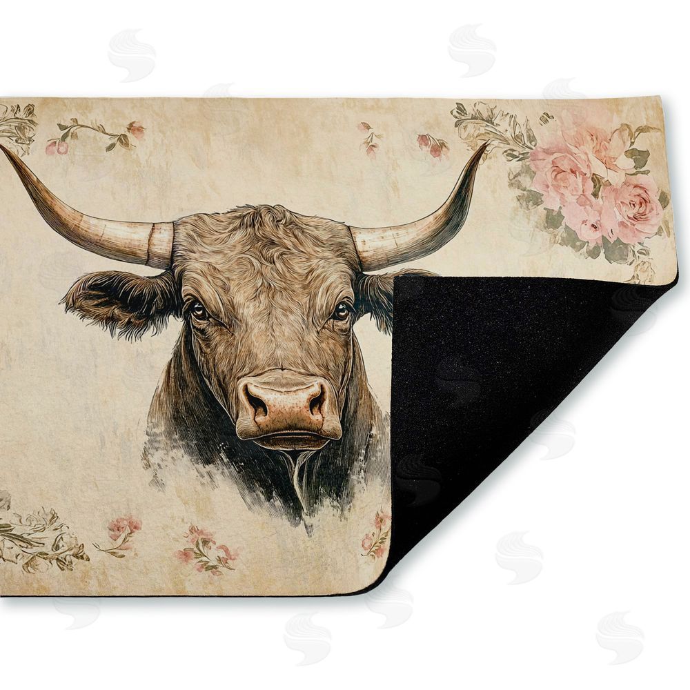 Heidi Kuntz Cattle with Floral Border Unwoven Outdoor Door Mat