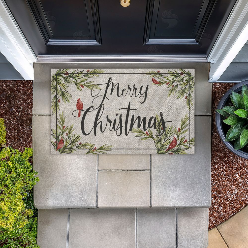 Dogwood Portfolio Merry Christmas Cardinals Outdoor Faux Sisal Door Mat