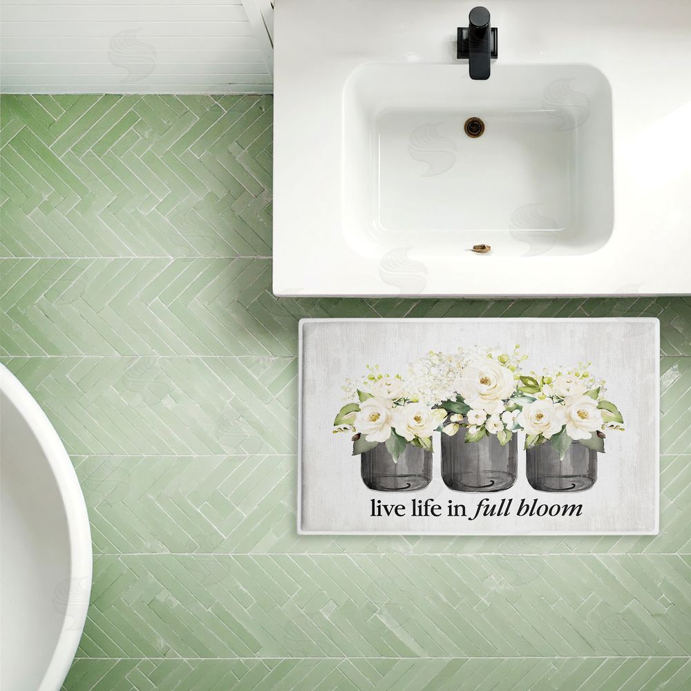 Lettered and Lined Life In Full Bloom Flowers Plush Bathroom Floor Mat