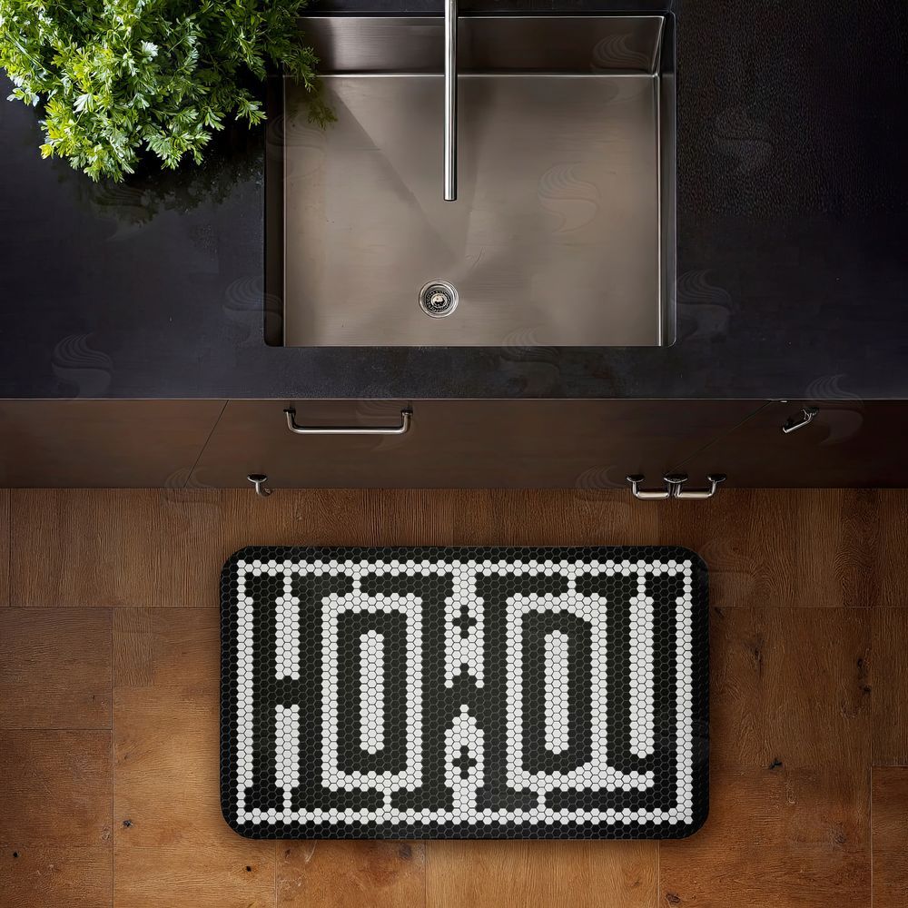 Lettered and Lined Western Greeting Howdy Black Kitchen Floor Mat