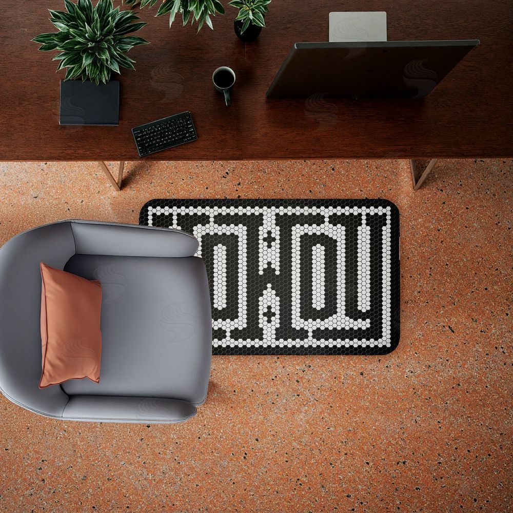 Lettered and Lined Western Greeting Howdy Black Kitchen Floor Mat