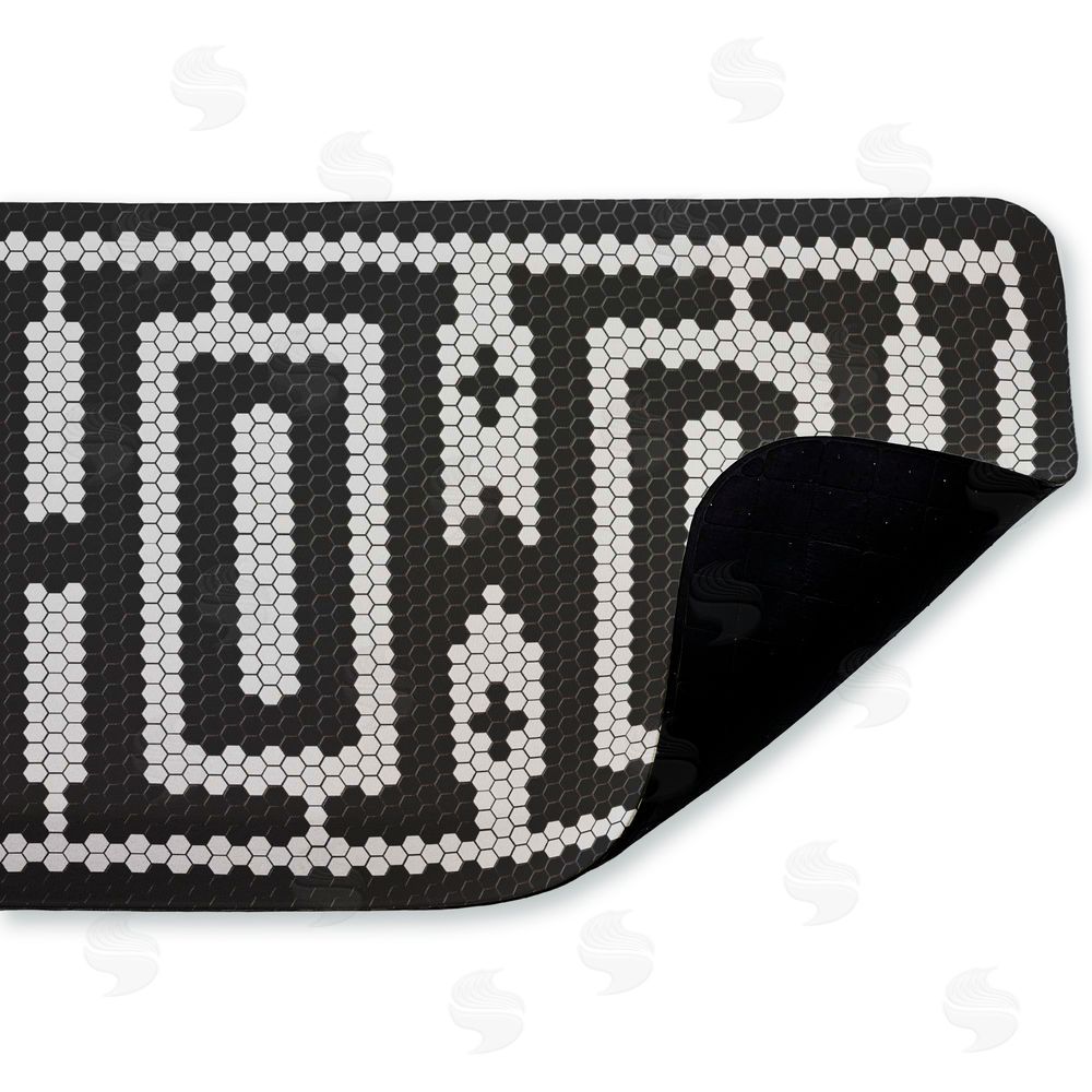 Lettered and Lined Western Greeting Howdy Black Kitchen Floor Mat