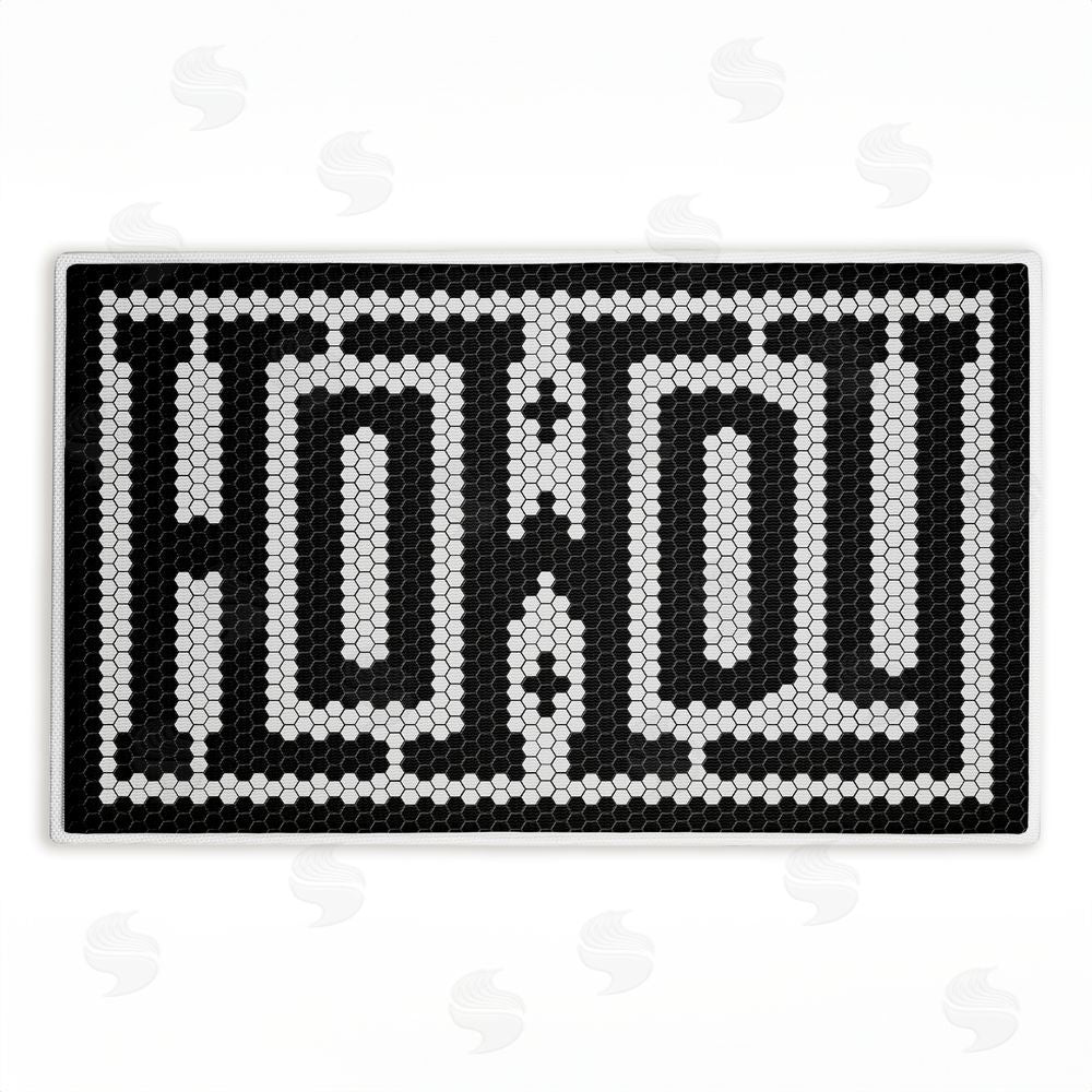 Lettered and Lined Western Greeting Howdy Black Plush Bathroom Floor Mat