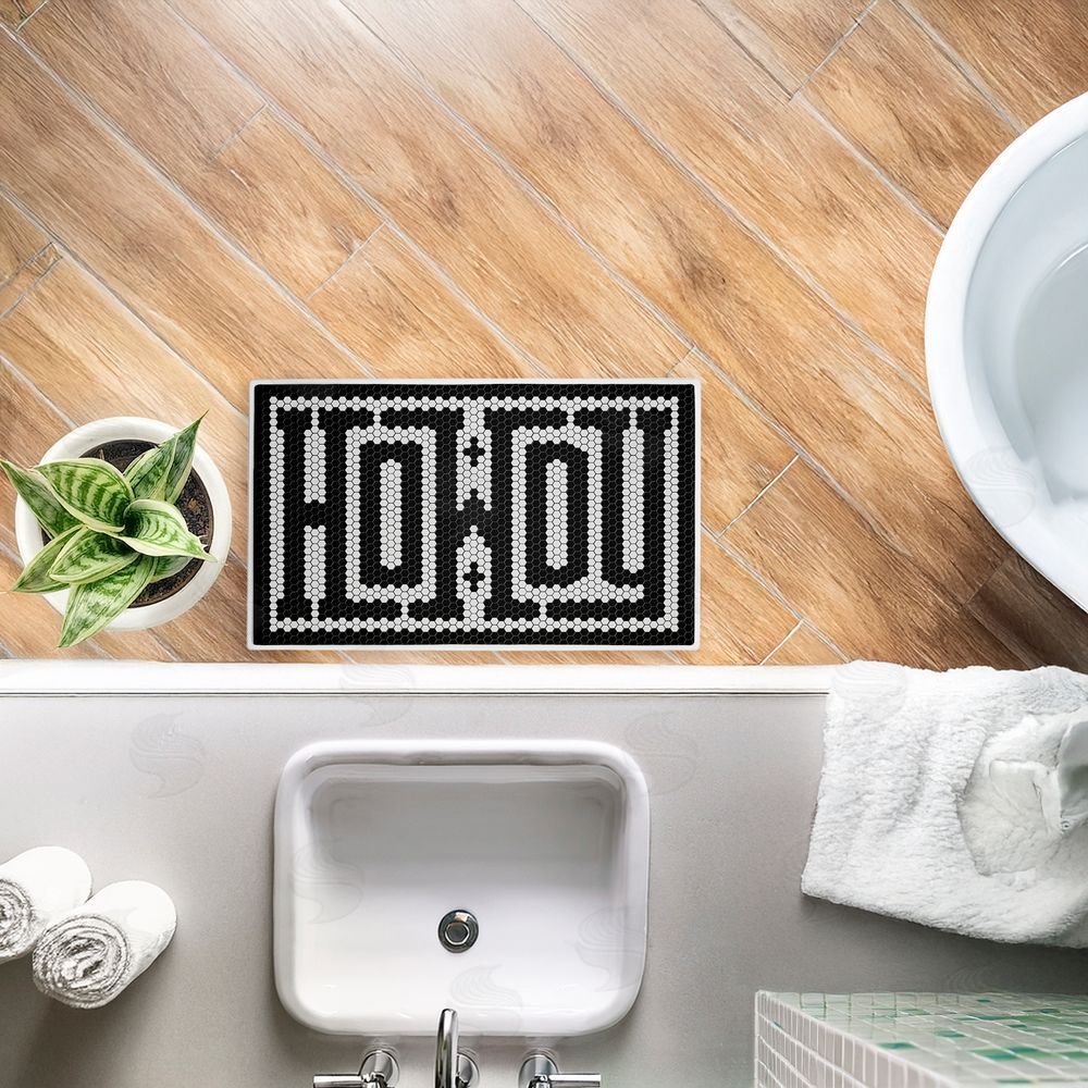 Lettered and Lined Western Greeting Howdy Black Plush Bathroom Floor Mat