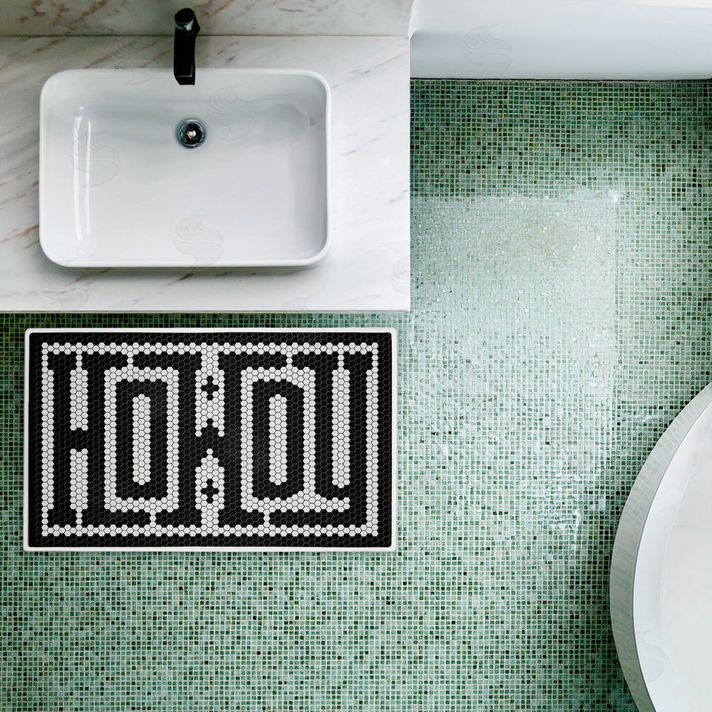 Lettered and Lined Western Greeting Howdy Black Plush Bathroom Floor Mat