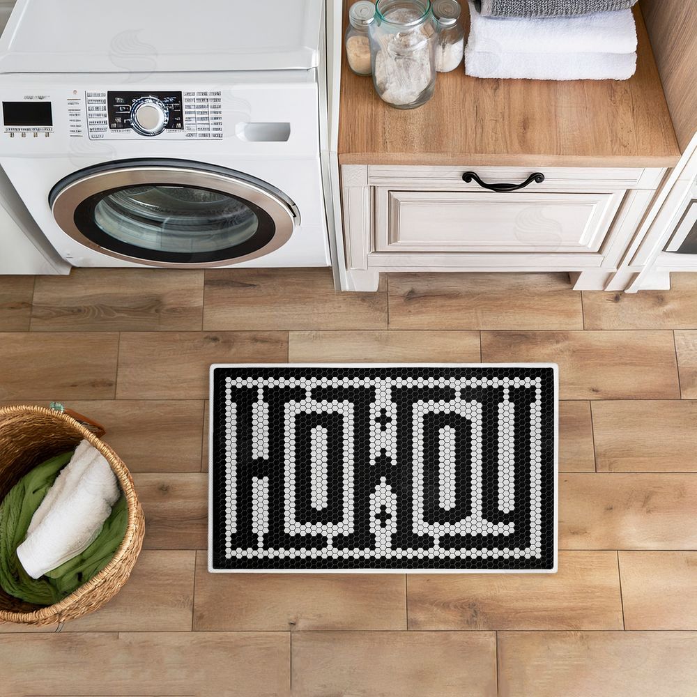Lettered and Lined Western Greeting Howdy Black Plush Bathroom Floor Mat