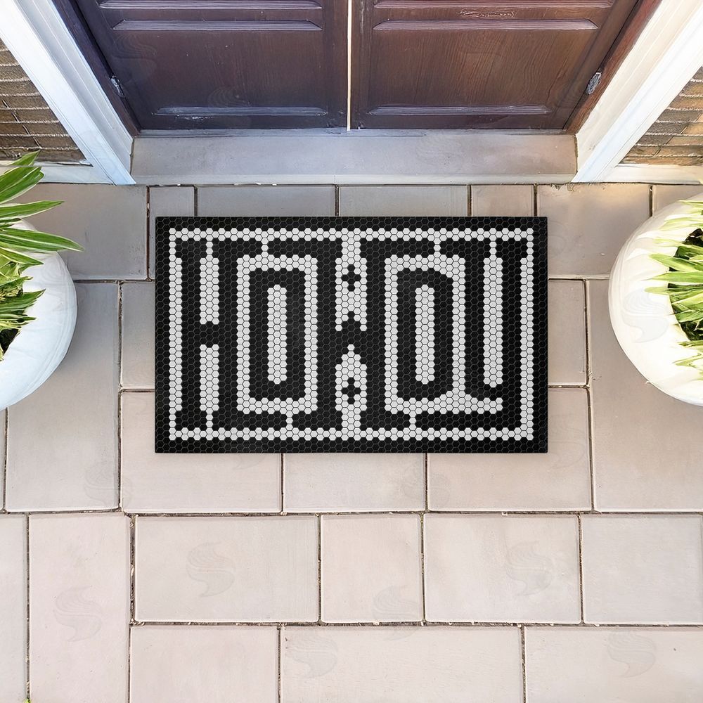 Lettered and Lined Western Greeting Howdy Black Unwoven Outdoor Door Mat