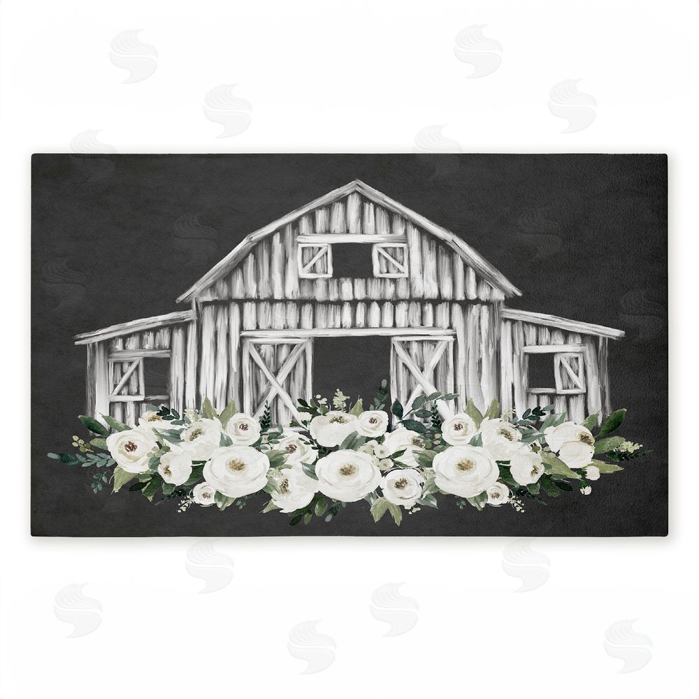 Lettered and Lined Rustic Barn with White Roses Unwoven Outdoor Door Mat