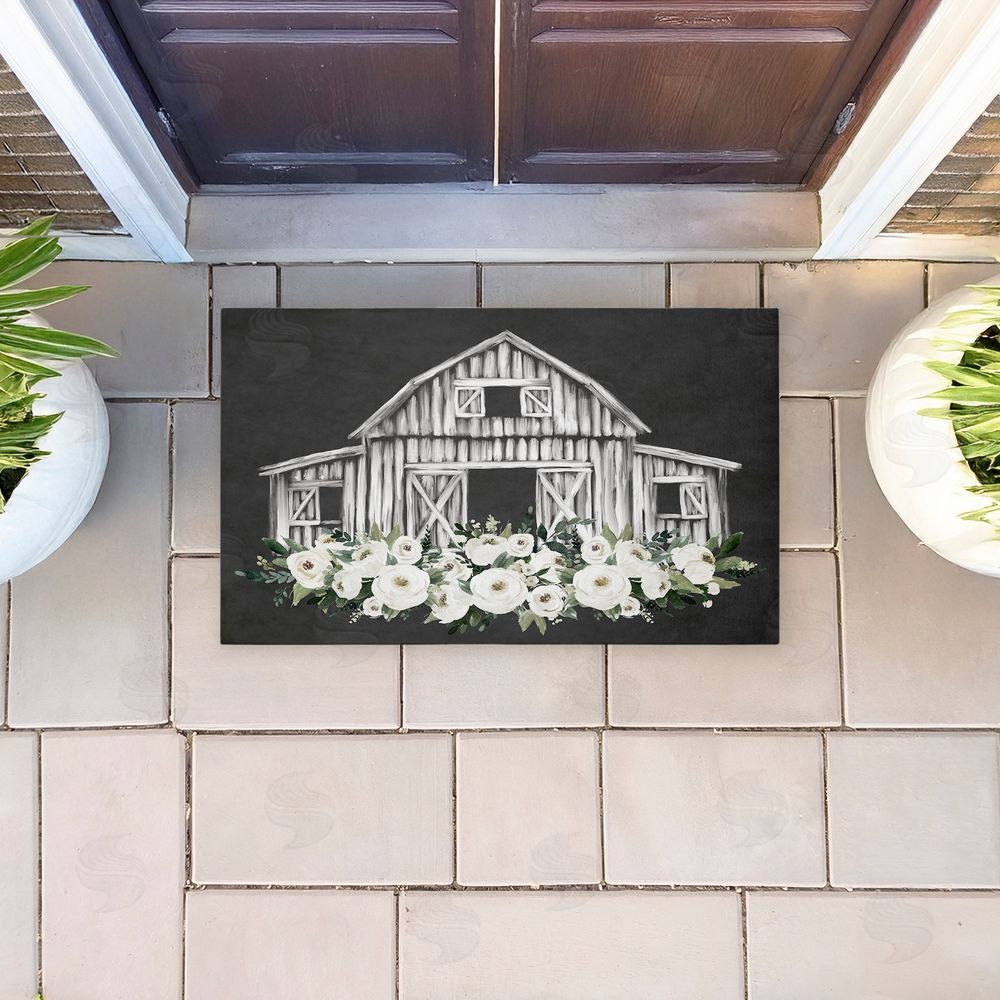 Lettered and Lined Rustic Barn with White Roses Unwoven Outdoor Door Mat