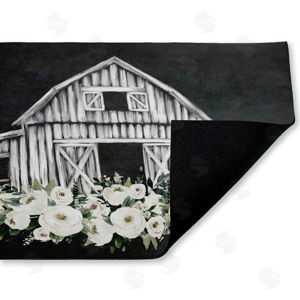 Lettered and Lined Rustic Barn with White Roses Unwoven Outdoor Door Mat
