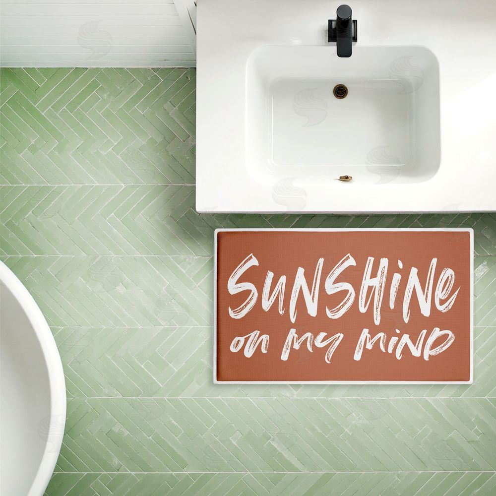 Lettered and Lined Tan Sunshine On My Mind Plush Bathroom Floor Mat