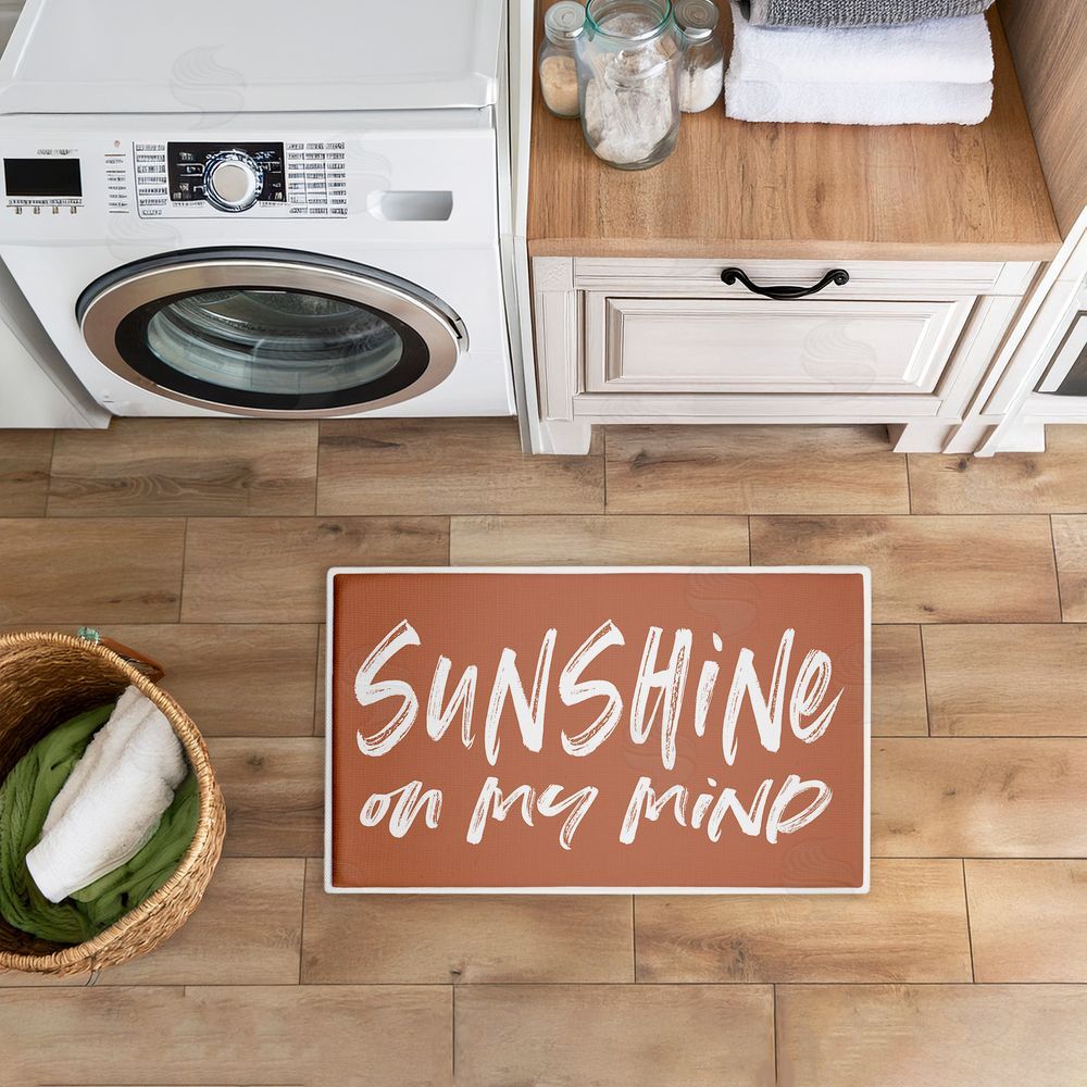 Lettered and Lined Tan Sunshine On My Mind Plush Bathroom Floor Mat