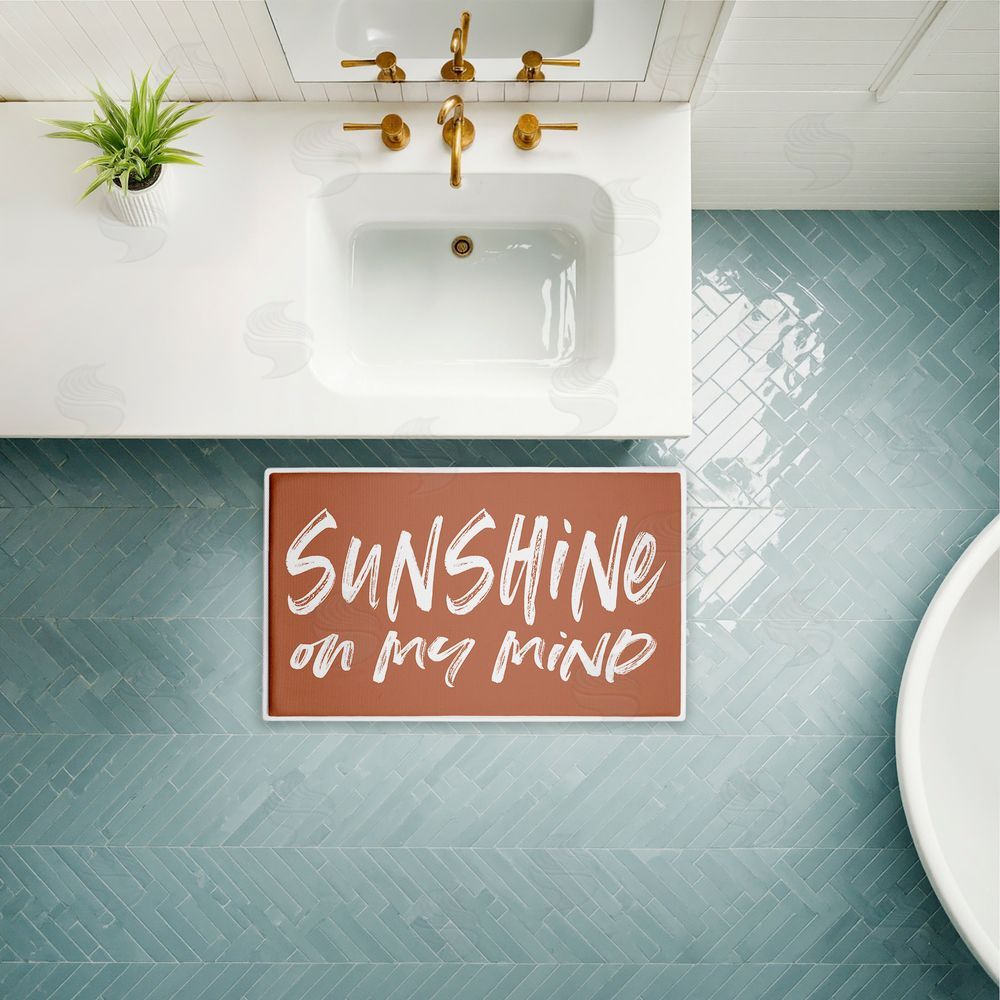 Lettered and Lined Tan Sunshine On My Mind Plush Bathroom Floor Mat
