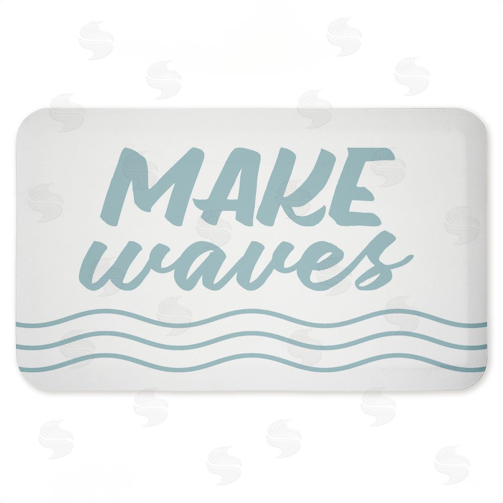 Lettered and Lined Make Waves Aqua Blue Kitchen Floor Mat