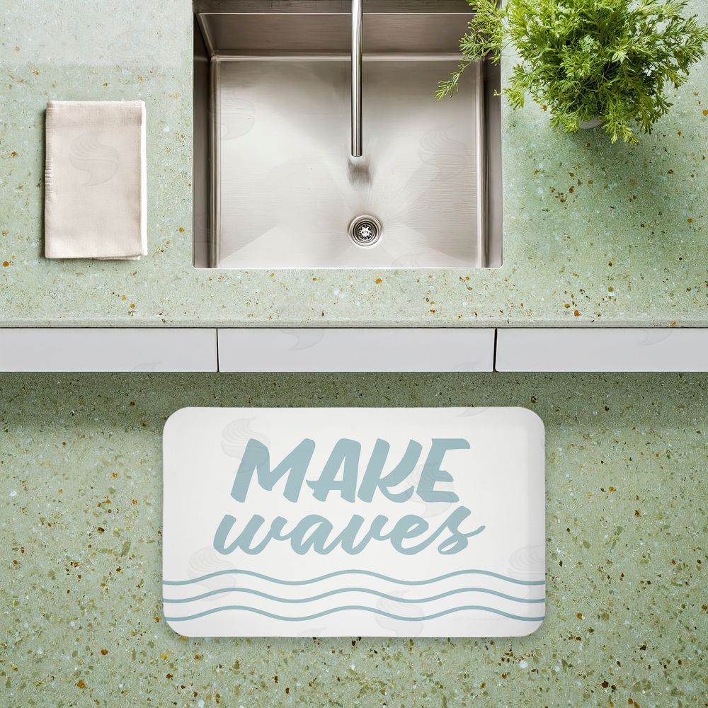 Lettered and Lined Make Waves Aqua Blue Kitchen Floor Mat
