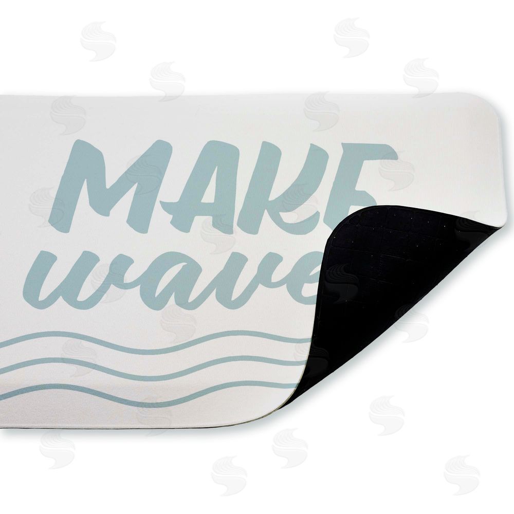 Lettered and Lined Make Waves Aqua Blue Kitchen Floor Mat
