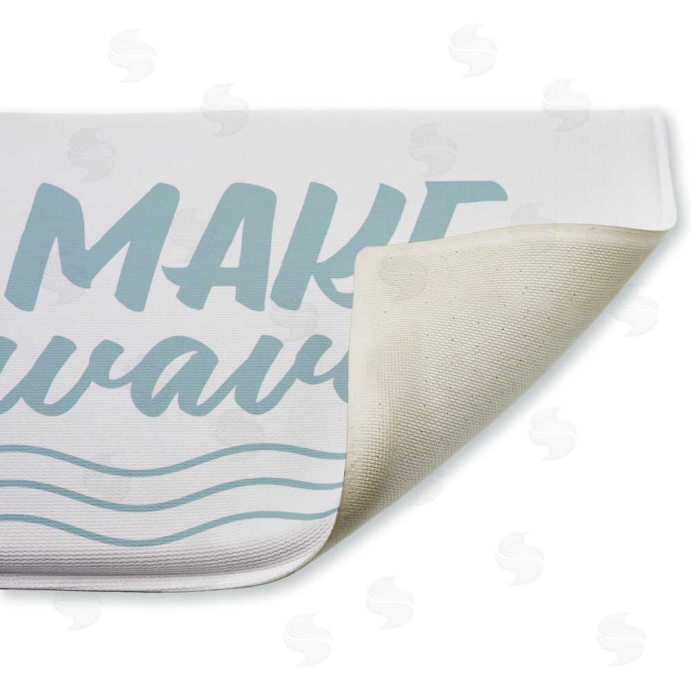 Lettered and Lined Make Waves Aqua Blue Plush Bathroom Floor Mat